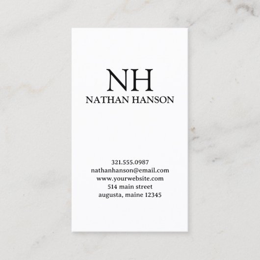 Eenvoudig zwart-wit monogram Modern Visitekaartje (Voorkant)