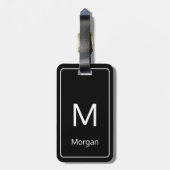 Eenvoudig zwart-wit monogram & naam Sjabloon Bagagelabel (Achterkant verticaal)