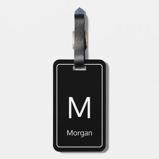 Eenvoudig zwart-wit monogram & naam Sjabloon Bagagelabel (Achterkant verticaal)