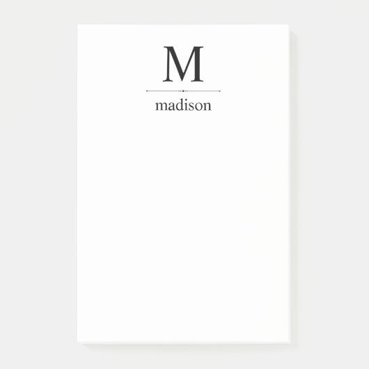 Eenvoudig zwart-wit monogram post-it® notes (Voorkant)