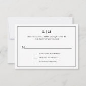Eenvoudig zwart-wit monogram RSVP kaartje (Voorkant)