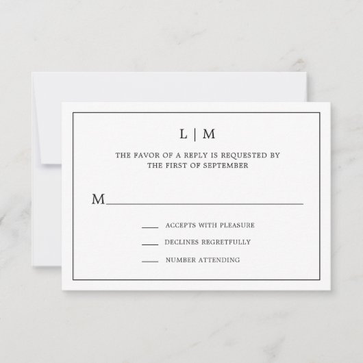 Eenvoudig zwart-wit monogram RSVP kaartje (Voorkant)