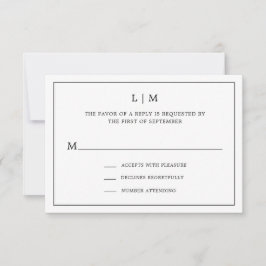 Eenvoudig zwart-wit monogram RSVP kaartje