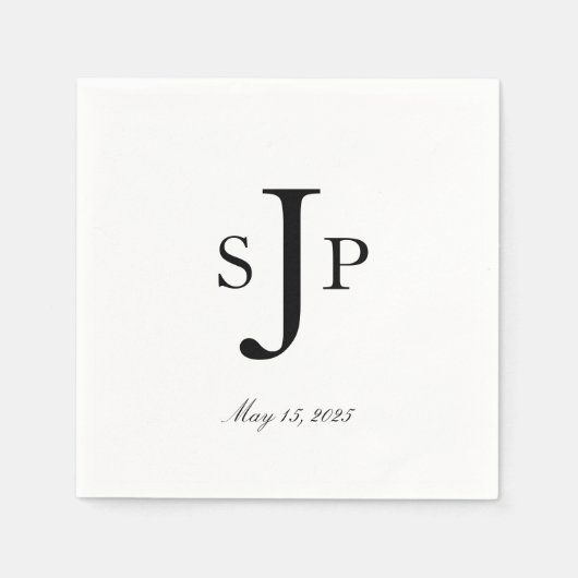 Eenvoudig zwart-wit monogram servet (Voorkant)