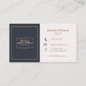 Eenvoudig zwart wit monogram visitekaartje (Achterkant)