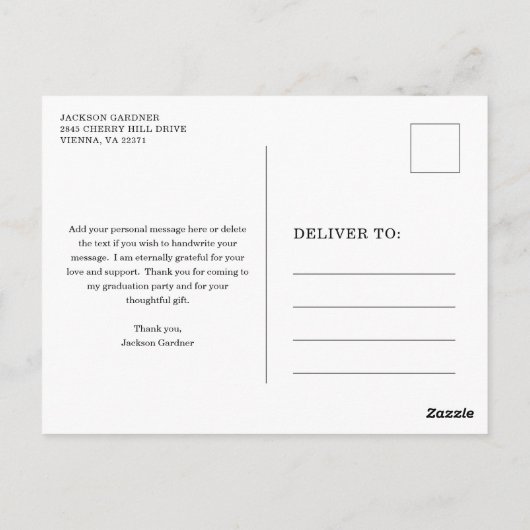 Eenvoudig Zwart Wit Mortier Board Modern Afstudere Briefkaart (Achterkant)