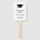 Eenvoudig Zwart Wit Mortier Board Modern Afstudere Handwaaier (Voorkant)