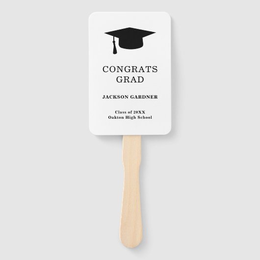 Eenvoudig Zwart Wit Mortier Board Modern Afstudere Handwaaier (Voorkant)