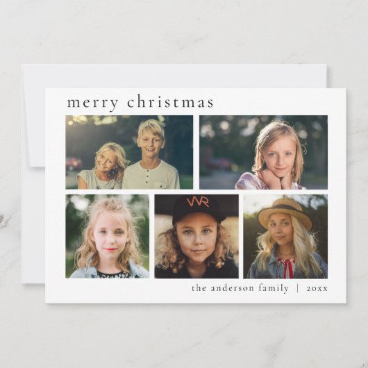 Eenvoudig zwart-wit multi-fotofeest met prettige f feestdagenkaart (Voorkant)