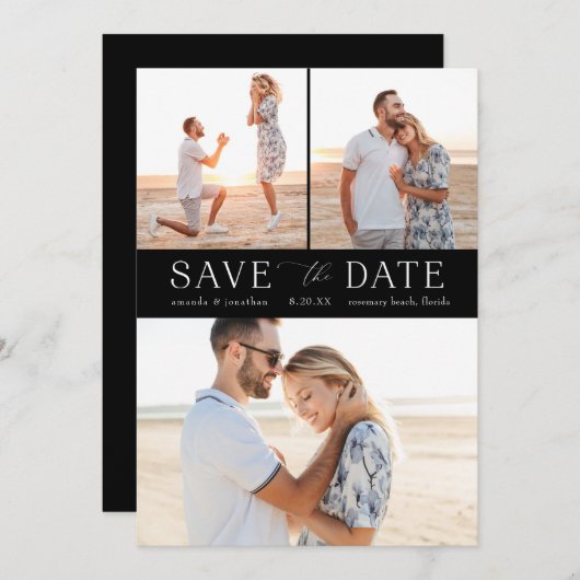Eenvoudig Zwart-wit Multi-Photo Save the Date Kaart (Voorkant / Achterkant)
