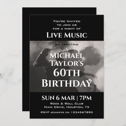 Eenvoudig Zwart-wit Muziek 60e Verjaardagsfeest Kaart (Voorkant / Achterkant)