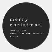 Eenvoudig zwart wit Namen Vrolijk Kerstfeest Ronde Sticker (Voorkant)