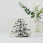 Eenvoudig zwart wit nautische boot piraat schip briefkaart (Staand voorkant)