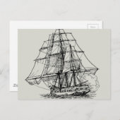 Eenvoudig zwart wit nautische boot piraat schip briefkaart (Voorkant / Achterkant)