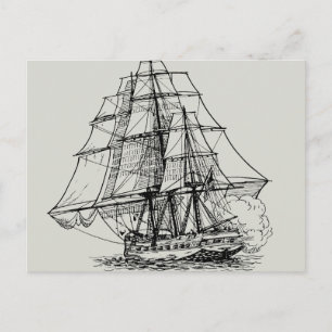 Eenvoudig zwart wit nautische boot piraat schip briefkaart