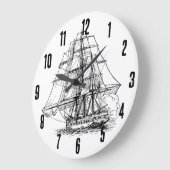 Eenvoudig zwart wit nautische boot piraat schip grote klok (Hoek)