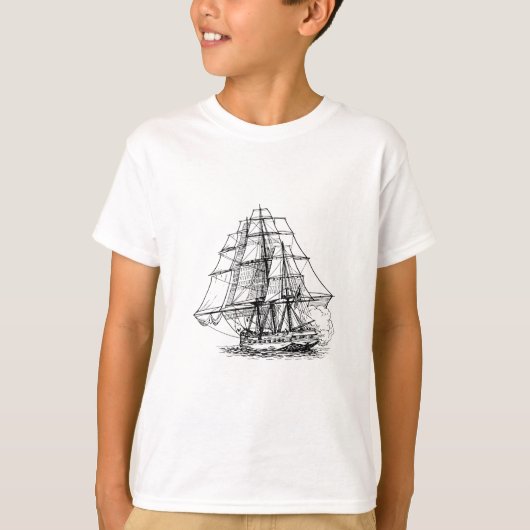 Eenvoudig zwart wit nautische boot piraat schip t-shirt (Voorkant)