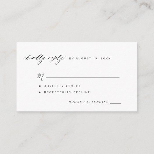 Eenvoudig zwart-wit om het huwelijk RSVP opnieuw a Informatiekaartje (Voorkant)