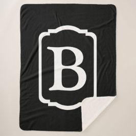 Eenvoudig zwart-wit omlijst monogram sherpa deken