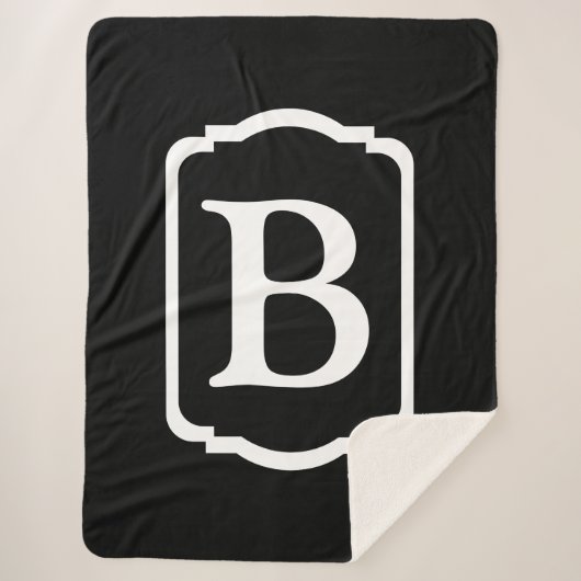 Eenvoudig zwart-wit omlijst monogram sherpa deken (Voorkant)