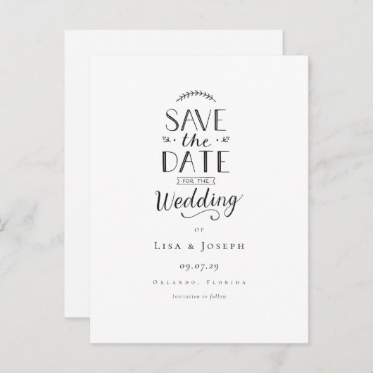 Eenvoudig zwart-wit Opslaan Datum Aankondigingskaart (Voorkant / Achterkant)