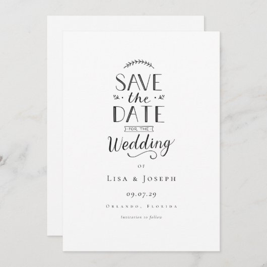 Eenvoudig zwart-wit Opslaan Datum Save The Date (Voorkant / Achterkant)