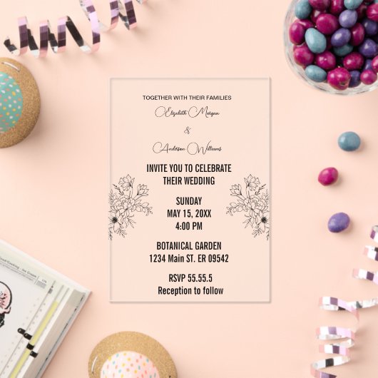 Eenvoudig zwart-wit overlay fotohuwelijk acryl uitnodigingen (Insitu (Viering))