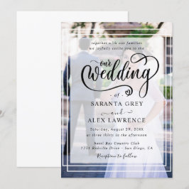 Eenvoudig zwart-wit overlay fotohuwelijk kaart