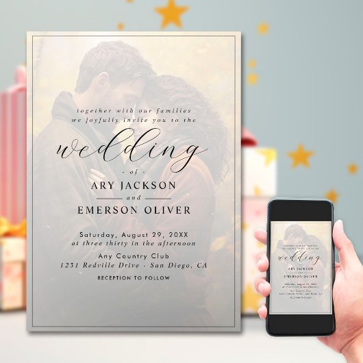 Eenvoudig zwart-wit overlay fotohuwelijk kaart