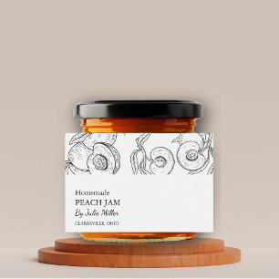 Eenvoudig zwart & wit perzik jam label voedselcontainer etiket