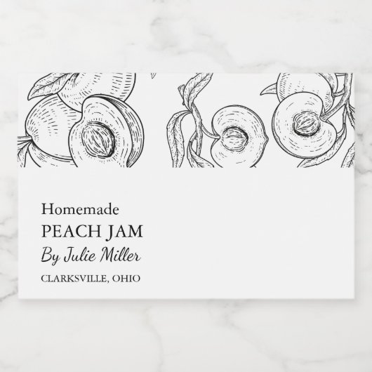 Eenvoudig zwart & wit perzik jam label voedselcontainer etiket (Enkel label)
