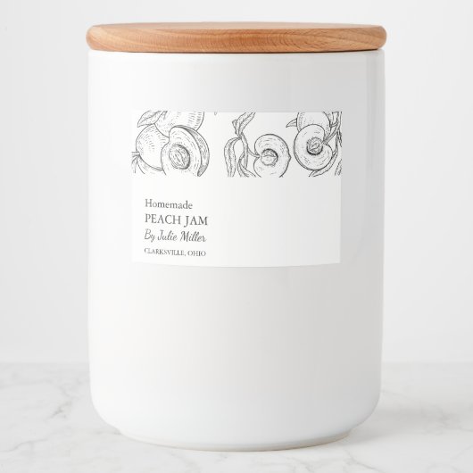 Eenvoudig zwart & wit perzik jam label voedselcontainer etiket (Voorkant)
