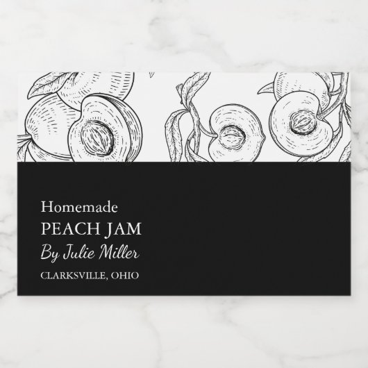 Eenvoudig zwart & wit perzik jam label voedselcontainer etiket (Enkel label)