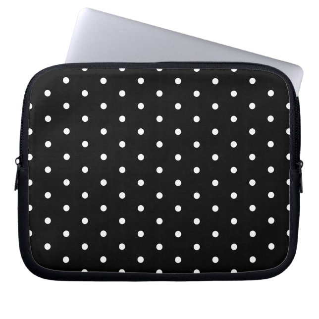 Eenvoudig zwart-wit poladots, basispatroon laptop sleeve (Voorkant)