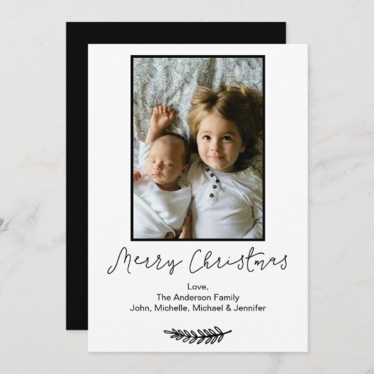 Eenvoudig zwart-wit, prettig kerstfeest, 5x7 feestdagenkaart (Voorkant / Achterkant)