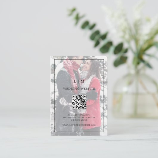 Eenvoudig zwart-wit QR-code voor foto's Informatiekaartje (Staand voorkant)