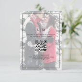 Eenvoudig zwart-wit QR-code voor foto's RSVP Kaartje (Staand voorkant)