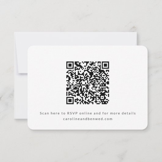 Eenvoudig zwart-wit QR-code Website Keuze uit maal RSVP Kaartje (Achterkant)