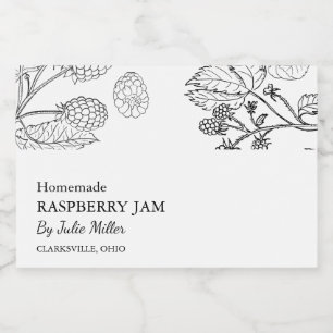 Eenvoudig Zwart & Wit Raspberry Jam Label Voedselcontainer Etiket