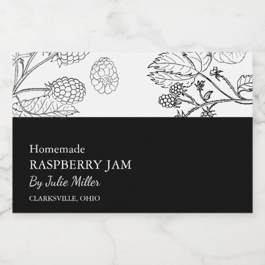 Eenvoudig Zwart & Wit Raspberry Jam Label Voedselcontainer Etiket (Enkel label)