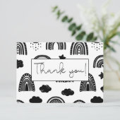 Eenvoudig zwart-wit regenboogBaby shower Bedankkaart (Staand voorkant)