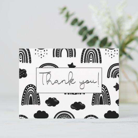 Eenvoudig zwart-wit regenboogBaby shower Bedankkaart (Staand voorkant)