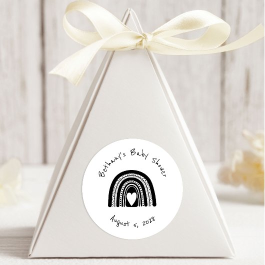 Eenvoudig zwart-wit regenboogBaby shower Ronde Sticker