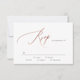 Eenvoudig zwart wit Roos Gold Calligraphy Weddensc RSVP Kaartje