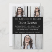 Eenvoudig zwart-wit script 4 foto Afstuderen Kaart (Achterkant)