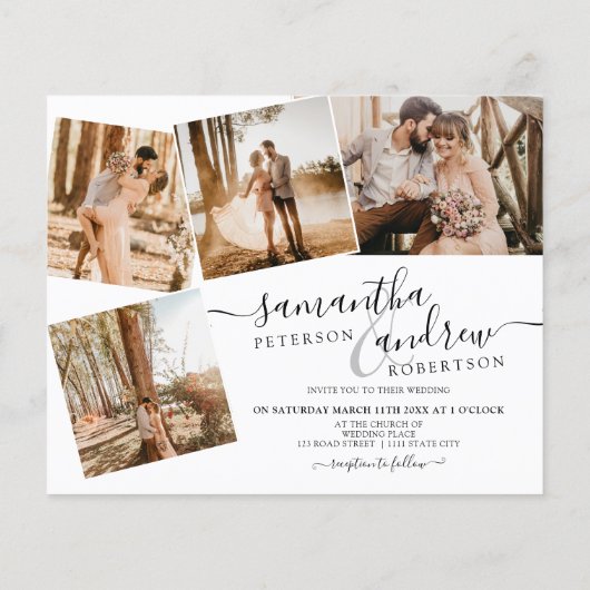 Eenvoudig zwart wit script 5 foto's budget bruilof (Achterkant)