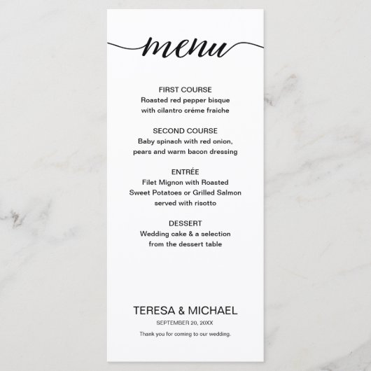 Eenvoudig Zwart-wit Script Aangepaste maaltijden B Menu (Voorkant)