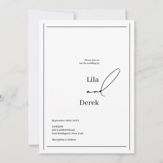 Eenvoudig Zwart-wit Script Border Lijst Bruiloft Kaart (Voorkant)
