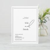 Eenvoudig Zwart-wit Script Border Lijst Bruiloft Kaart (Staand voorkant)