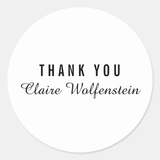 Eenvoudig Zwart-wit Script Business Bedankt Ronde Sticker (Voorkant)